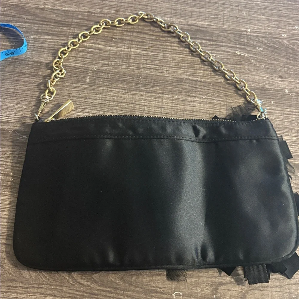 Express Black Clutch with Gold Chain and Floral Detail